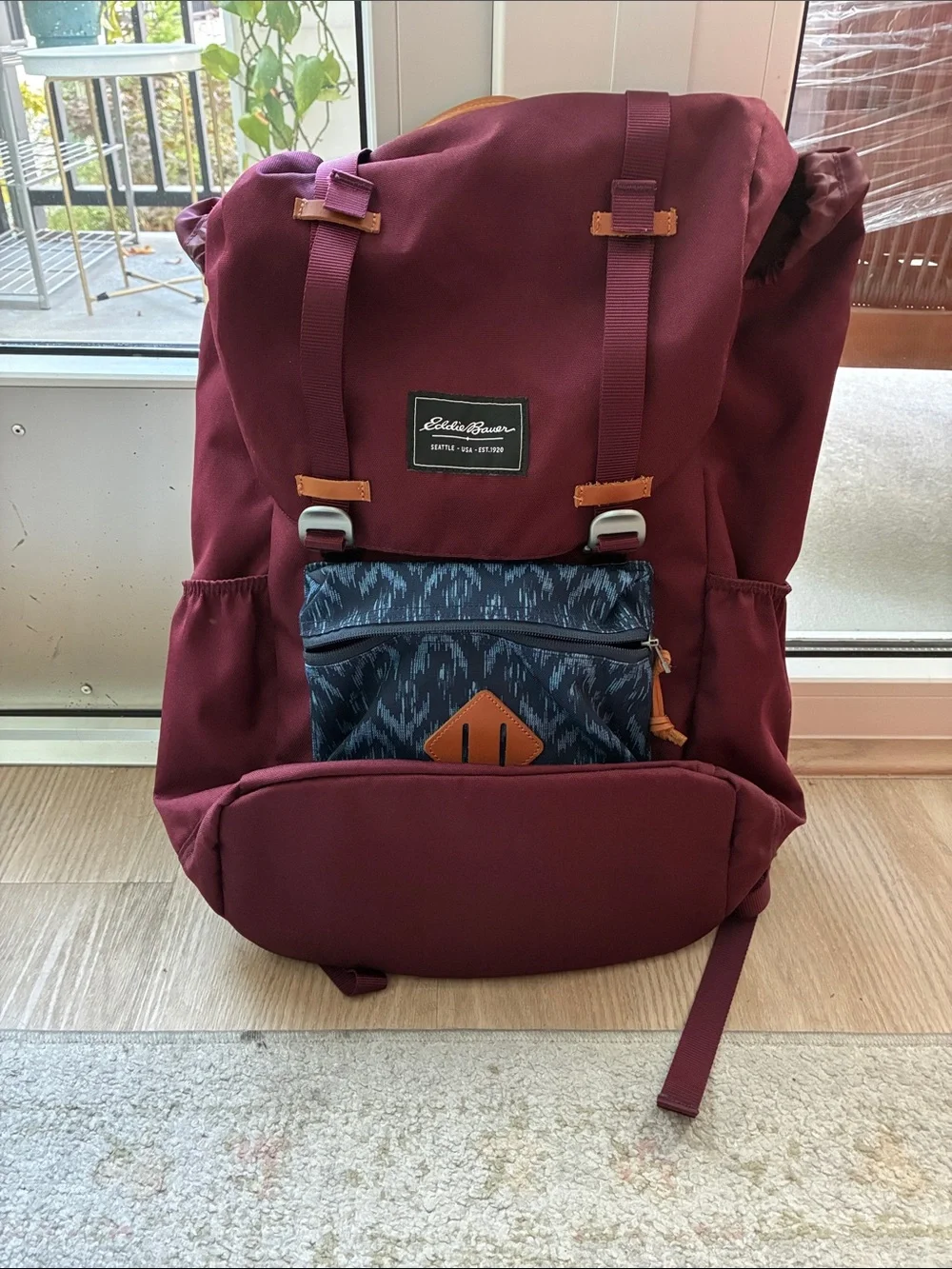 Eddie Bauer Maroon Backpack with Navy Front Pocket